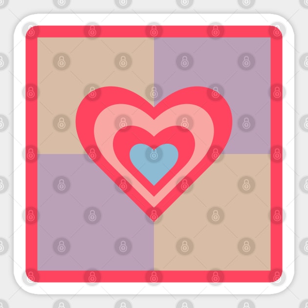 LOVE HEARTS CHECKERBOARD Retro Valentines in Red Pink Blue on Beige Lavender Purple Geometric Grid - UnBlink Studio by Jackie Tahara Sticker by UnBlink Studio by Jackie Tahara